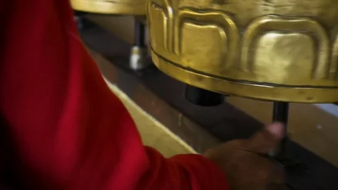 Background about buddhism, prayer mills in buddhist monastery Stock Footage 75259592