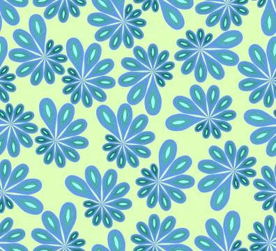 Background in abstract design with blue and green asymmetric fowers Stock Illustration