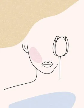 Background with an abstract face with a flower Stock Illustration