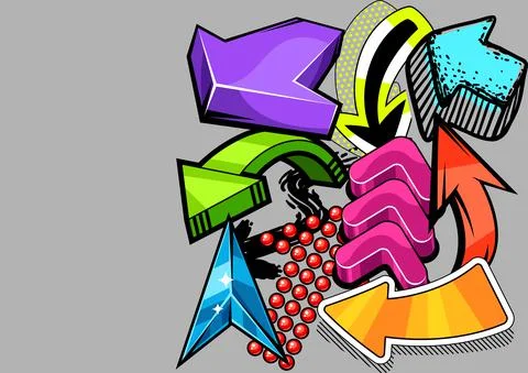 Background with abstract graffiti arrows. Cartoon teenage creative image. Stock Illustration