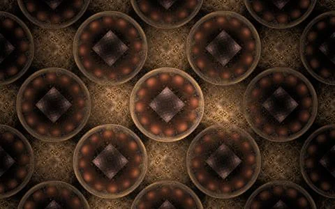 Background abstract image of many circles with a pattern inside brown Stock Illustration