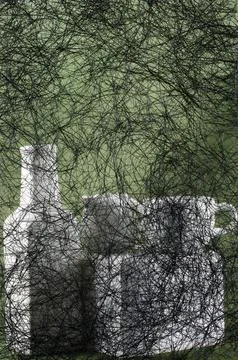 Background of abstract interwoven plastic thread against white objects Stock Photos