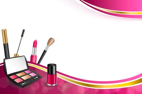 Background abstract pink cosmetics make up lipstick mascara eye shadows nail pol Stock Illustration