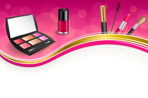 Background abstract pink cosmetics make up lipstick mascara eye shadows nail pol Stock Illustration