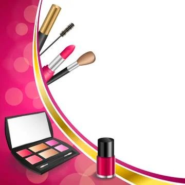 Background abstract pink cosmetics make up lipstick mascara eye shadows nail pol Stock Illustration
