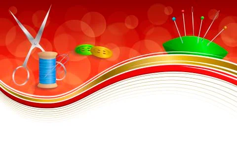 Background abstract sewing thread equipment scissors button needle pin blue gree Stock Illustration