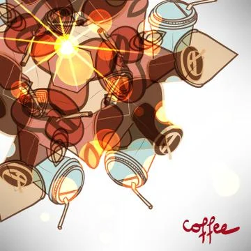 Background with abstract takeaway coffee cup  with space for tex Illustrazione stock