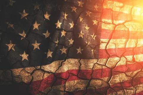Background is an aged cracked flag United States of America illuminated by su Stock Photos