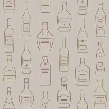 Background of Alcohol Bottles. Seamless pattern. Stock Illustration