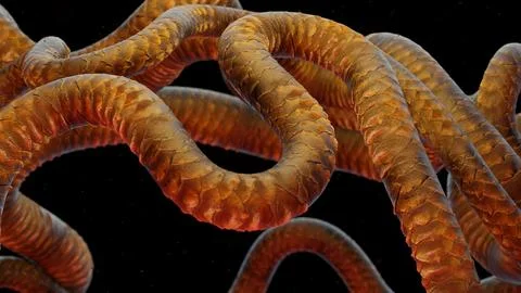 Background with alien microscopic worms, abstract 3d illustration Illustrazione stock