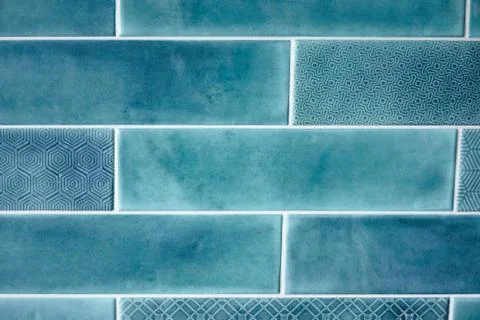 Background and texture blue rectangular tiles Stock Photos