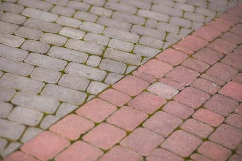 Background and texture of light brown stone paving slabs Foto stock