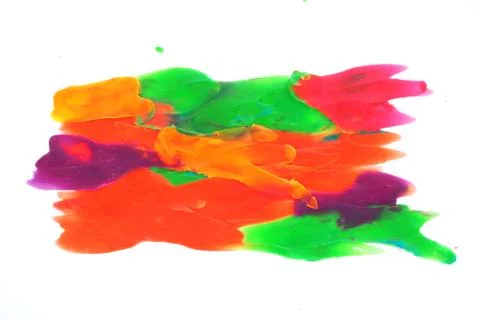 Background and texture of multi-colored neon strokes of plasticine on a white Stock Photos