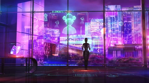 Background android and NFT in sci-fi colors Stock Footage 200791036
