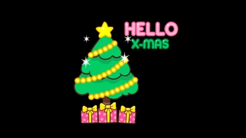Background: Animated Christmas Tree with Lights and 'Hello X-mas' - Transpa.. Stock Footage 282785345