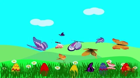 Background animation of Easter eggs in grass, flat graphic design Stock Footage 149097669