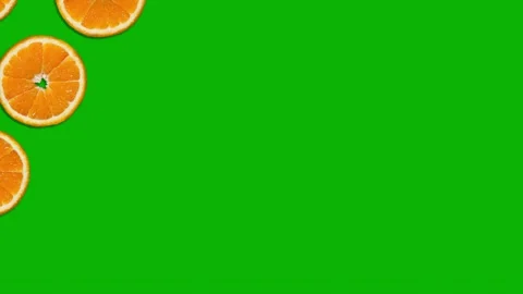 Background, appearing orange slices on a green background Stock Footage 201871773