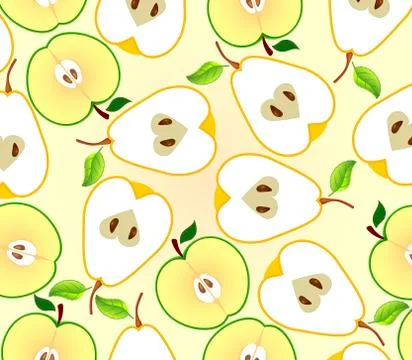 Background with apple and pear halves Stock Illustration