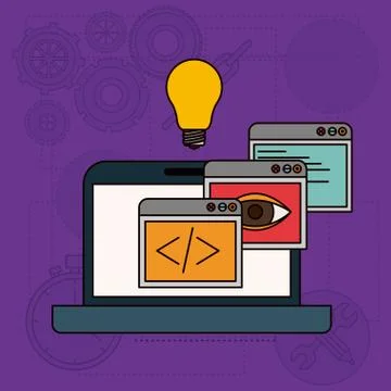 Background with apps windows in development of ideas in laptop computer Illustrazione stock