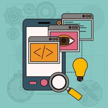 Background with apps windows in development of ideas in smartphone イラスト素材