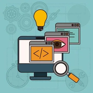 Background with apps windows in development of ideas in desktop computer Stock Illustration