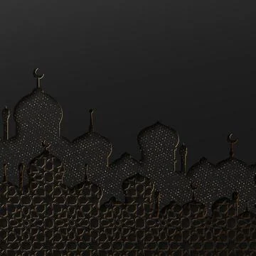 Background with arabic mosques buildings and structures. Effect of the cut pa Stock Illustration