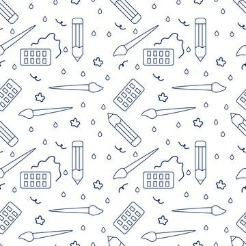 Background of art materials for drawing. A pattern of tools for the artist and Stock Illustration