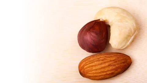 Background with assorted nuts  with sample text Stock Photos