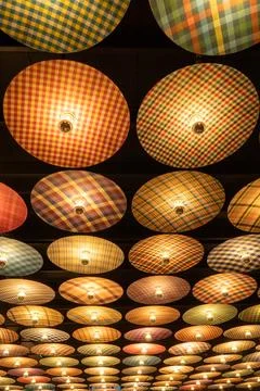 Background, backdrop. Many circular sheets with colors and patterns of the lamp. 스톡 사진