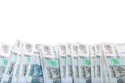 Background of banknotes of one thousand Russian rubles Foto stock