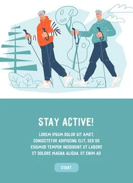 Background of banner calling for active longevity and sports, flat cartoon ve Stock Illustration