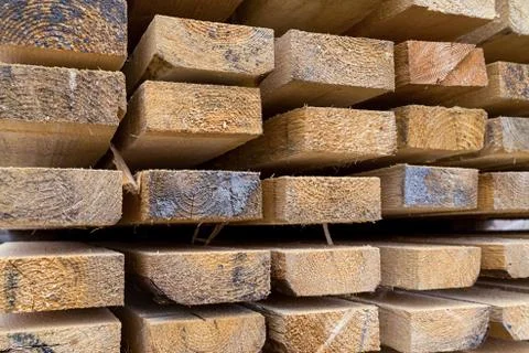 Background base stack of boards end face storage of building materials natura Stock Photos