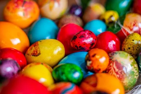 Background of beautiful easter eggs. Stock Photos