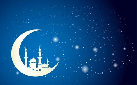 Background of beautiful white mosque on crescent moon Ilustração Stock