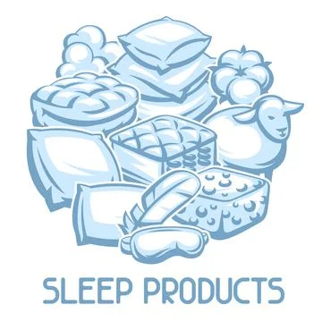 Background with bedroom items. Bedding and sleeping accessories. Stock Illustration