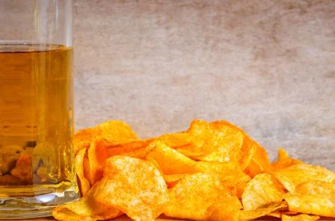 Background with beer and chips Stock Photos