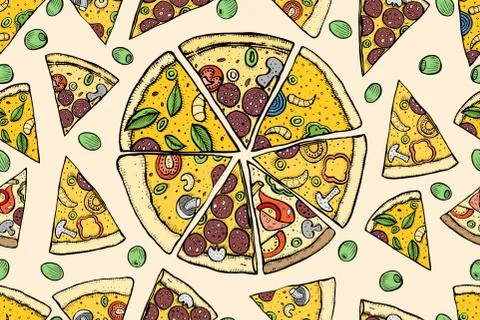 Background of beer and pizza Stock Illustration