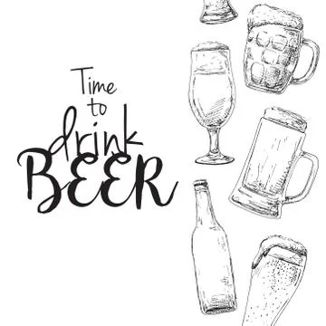 Background with beer. Caption: time to drink beer. Place on your text. Stock Illustration