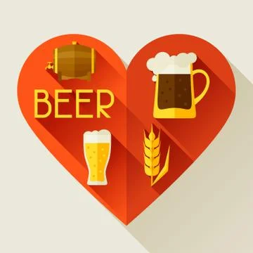 Background with beer icons and objects in flat style Stock Illustration