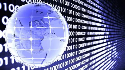 Background of binary code with the rotation of the glass of the globe. Stock Illustration