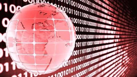 Background of binary code with the rotation of the glass of the globe. Stock Illustration