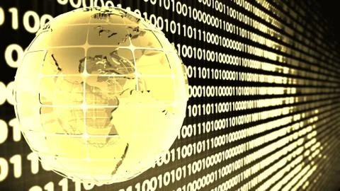 Background of binary code with the rotation of the glass of the globe. Stock Illustration