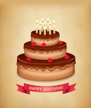 Background with birthday chocolate cake. vector. Stock Illustration