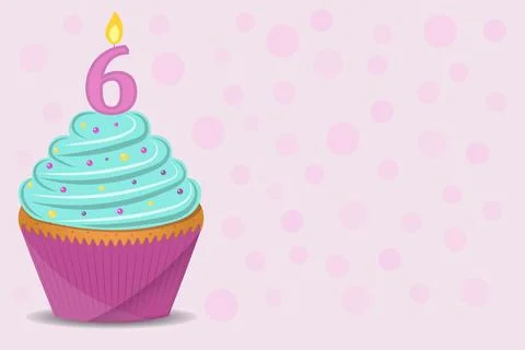 Background with birthday cupcake with number 6 candle Stock Illustration