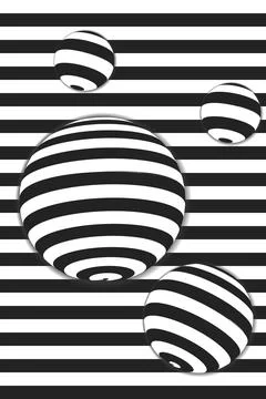 Background of black and white horizontal strip and 3d-figures. Templates for Stock Illustration