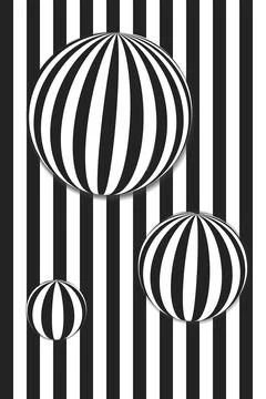 Background of black and white vertical strip and 3d-figures. Templates for Stock Illustration
