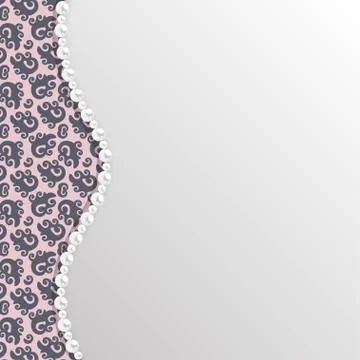 Background with black lace pattern and pearl border. Vector template. 스톡 일러스트