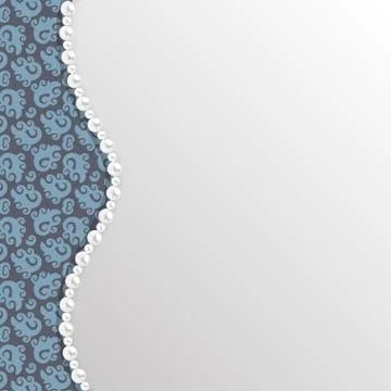 Background with black lace pattern and pearl border. Vector template. Illustrazione stock