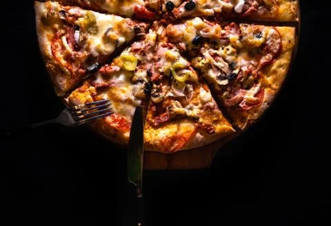 Background black Pizza Stock Photos