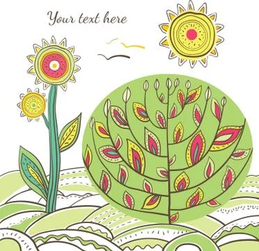 Background with blossoming tree and flower Stock Illustration